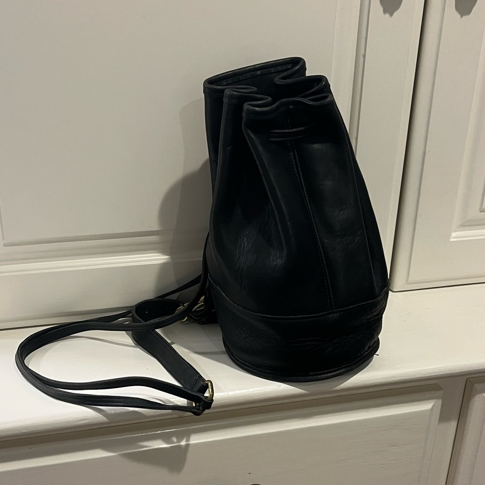 Coach Black Leather Drawstring Bag
